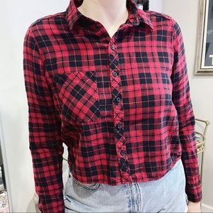 H&M Short Red & Black Checked Flannel Shirt